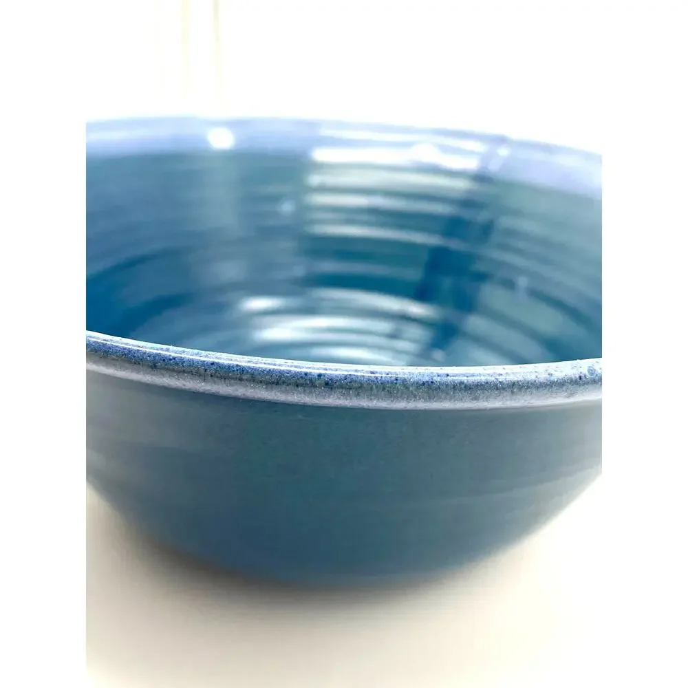 Black Mountain Derrick Garrau‎ Blue Drip pottery Bowl signed studio pottery